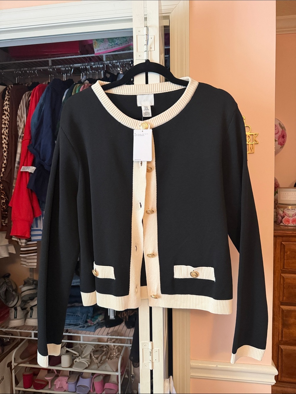 H&M Black & Cream Button-Front Knit Cardigan Sweater